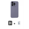 MARSİLYAN™- iPhone 15 Pro Max Kılıf Ahenk Serisi - Siyah Bilvis 0.18mm Plus Cam Ekran Koruyucu + Gri PVD Metal Kamera Lens