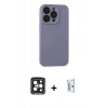 MARSİLYAN™- iPhone 15 Pro Max Kılıf Ahenk Serisi - Siyah Bilvis 0.18mm Plus Cam Ekran Koruyucu + PVD Metal Kamera Lens - SH