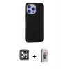 MARSİLYAN™- iPhone 15 Pro Max Kılıf Ahenk Serisi - Siyah Bilvis 3D Cam Ekran Koruyucu + PVD Metal Kamera Lens - GI