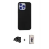 MARSİLYAN™- iPhone 15 Pro Max Kılıf Ahenk Serisi - Siyah Bilvis 3D Cam Ekran Koruyucu + Raze Metal Kamera Lens - TMGI