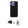 MARSİLYAN™- iPhone 15 Pro Max Kılıf Ahenk Serisi - Siyah Bilvis 3D Mat Cam Ekran Koruyucu + Raze Metal Kamera Lens - GS