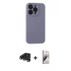 MARSİLYAN™- iPhone 15 Pro Max Kılıf Ahenk Serisi - Siyah Bilvis 3D Mat Cam Ekran Koruyucu + Titanyum Gri Raze Metal Kamera Lens