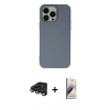 MARSİLYAN™- iPhone 15 Pro Max Kılıf Ahenk Serisi - Siyah Bilvis 3D Mat Cam Ekran Koruyucu + Titanyum Gri Raze Metal Kamera Lens
