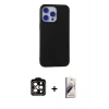 MARSİLYAN™- iPhone 15 Pro Max Kılıf Ahenk Serisi - Siyah Bilvis 3D Mat Cam Ekran Koruyucu + PVD Metal Kamera Lens - TU