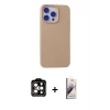 MARSİLYAN™- iPhone 15 Pro Max Kılıf Ahenk Serisi - Siyah Bilvis 3D Mat Cam Ekran Koruyucu + PVD Metal Kamera Lens - TU