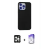MARSİLYAN™- iPhone 15 Pro Max Kılıf Ahenk Serisi - Siyah Bilvis 5in1 3D Magic Cam Ekran Koruyucu + PVD Metal Kamera Lens - GI