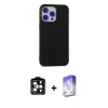 MARSİLYAN™- iPhone 15 Pro Max Kılıf Ahenk Serisi - Siyah Bilvis 5in1 3D Magic Cam Ekran Koruyucu + PVD Metal Kamera Lens - TU