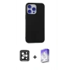 MARSİLYAN™- iPhone 15 Pro Max Kılıf Ahenk Serisi - Siyah Bilvis 5in1 3D Magic Cam Ekran Koruyucu + PVD Metal Kamera Lens - SH