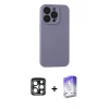 MARSİLYAN™- iPhone 15 Pro Max Kılıf Ahenk Serisi - Siyah Bilvis 5in1 3D Magic Cam Ekran Koruyucu + PVD Metal Kamera Lens - LT