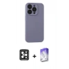 MARSİLYAN™- iPhone 15 Pro Max Kılıf Ahenk Serisi - Siyah Bilvis 5in1 3D Magic Cam Ekran Koruyucu + PVD Metal Kamera Lens - SH