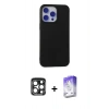 MARSİLYAN™- iPhone 15 Pro Max Kılıf Ahenk Serisi - Siyah Bilvis 5in1 3D Magic Cam Ekran Koruyucu + PVD Metal Kamera Lens - LT