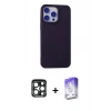 MARSİLYAN™- iPhone 15 Pro Max Kılıf Ahenk Serisi - Siyah Bilvis 5in1 3D Magic Cam Ekran Koruyucu + PVD Metal Kamera Lens - LT