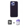 MARSİLYAN™- iPhone 15 Pro Max Kılıf Ahenk Serisi - Siyah Bilvis 5in1 3D Magic Cam Ekran Koruyucu + PVD Metal Kamera Lens - SH