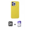 MARSİLYAN™- iPhone 15 Pro Max Kılıf Ahenk Serisi - Siyah Bilvis 5in1 3D Magic Cam Ekran Koruyucu + PVD Metal Kamera Lens - SH