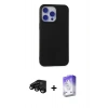 MARSİLYAN™- iPhone 15 Pro Max Kılıf Ahenk Serisi - Siyah Bilvis 5in1 3D Magic Cam Ekran Koruyucu + Raze Metal Kamera Lens - SH