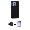 MARSİLYAN™- iPhone 15 Pro Max Kılıf Ahenk Serisi - Siyah Bilvis 5in1 3D Magic Cam Ekran Koruyucu + Titanyum Gri Raze Metal Kamera Lens