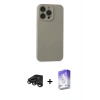 MARSİLYAN™- iPhone 15 Pro Max Kılıf Ahenk Serisi - Siyah Bilvis 5in1 3D Magic Cam Ekran Koruyucu + Titanyum Gri Raze Metal Kamera Lens