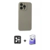MARSİLYAN™- iPhone 15 Pro Max Kılıf Ahenk Serisi - Siyah Bilvis 5in1 5D Magic Hayalet Cam Ekran Koruyucu + PVD Metal Kamera Lens - SH