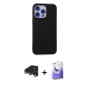 MARSİLYAN™- iPhone 15 Pro Max Kılıf Ahenk Serisi - Siyah Bilvis 5in1 5D Magic Hayalet Cam Ekran Koruyucu + Raze Metal Kamera Lens - LT