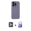 MARSİLYAN™- iPhone 15 Pro Max Kılıf Ahenk Serisi - Siyah Bilvis 5in1 5D Magic Hayalet Cam Ekran Koruyucu + PVD Metal Kamera Lens - SH