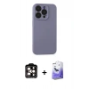 MARSİLYAN™- iPhone 15 Pro Max Kılıf Ahenk Serisi - Siyah Bilvis 5in1 5D Magic Hayalet Cam Ekran Koruyucu + PVD Metal Kamera Lens - TU