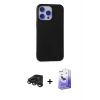 MARSİLYAN™- iPhone 15 Pro Max Kılıf Ahenk Serisi - Siyah Bilvis 5in1 5D Magic Hayalet Cam Ekran Koruyucu + Raze Metal Kamera Lens - TMGI