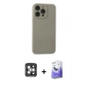 MARSİLYAN™- iPhone 15 Pro Max Kılıf Ahenk Serisi - Siyah Bilvis 5in1 5D Magic Hayalet Cam Ekran Koruyucu + PVD Metal Kamera Lens - GI