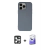 MARSİLYAN™- iPhone 15 Pro Max Kılıf Ahenk Serisi - Siyah Bilvis 5in1 5D Magic Hayalet Cam Ekran Koruyucu + PVD Metal Kamera Lens - LT