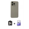MARSİLYAN™- iPhone 15 Pro Max Kılıf Ahenk Serisi - Siyah Bilvis 5in1 5D Magic Hayalet Cam Ekran Koruyucu + PVD Metal Kamera Lens - TU