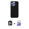 MARSİLYAN™- iPhone 15 Pro Max Kılıf Ahenk Serisi - Siyah Bilvis 5in1 5D Magic Hayalet Cam Ekran Koruyucu + PVD Metal Kamera Lens - TU