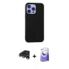 MARSİLYAN™- iPhone 15 Pro Max Kılıf Ahenk Serisi - Siyah Bilvis 5in1 5D Magic Hayalet Cam Ekran Koruyucu + Raze Metal Kamera Lens - GS