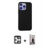 MARSİLYAN™- iPhone 15 Pro Max Kılıf Ahenk Serisi - Siyah Bilvis Hayalet Cam Ekran Koruyucu + PVD Metal Kamera Lens - GS