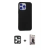 MARSİLYAN™- iPhone 15 Pro Max Kılıf Ahenk Serisi - Siyah Bilvis Hayalet Cam Ekran Koruyucu + PVD Metal Kamera Lens - LT