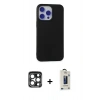 MARSİLYAN™- iPhone 15 Pro Max Kılıf Ahenk Serisi - Siyah Bilvis Hayalet Cam Ekran Koruyucu + PVD Metal Kamera Lens - LT