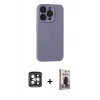MARSİLYAN™- iPhone 15 Pro Max Kılıf Ahenk Serisi - Siyah Bilvis Hayalet Cam Ekran Koruyucu + PVD Metal Kamera Lens - GI
