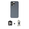 MARSİLYAN™- iPhone 15 Pro Max Kılıf Ahenk Serisi - Siyah Bilvis Hayalet Cam Ekran Koruyucu + Turuncu PVD Metal Kamera Lens