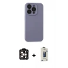 MARSİLYAN™- iPhone 15 Pro Max Kılıf Ahenk Serisi - Siyah Bilvis Hayalet Cam Ekran Koruyucu + Turuncu PVD Metal Kamera Lens