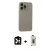 MARSİLYAN™- iPhone 15 Pro Max Kılıf Ahenk Serisi - Siyah Bilvis Hayalet Cam Ekran Koruyucu + Turuncu PVD Metal Kamera Lens