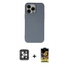 MARSİLYAN™- iPhone 15 Pro Max Kılıf Ahenk Serisi - Siyah Buffer Cam Ekran Koruyucu + Gri PVD Metal Kamera Lens