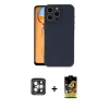 MARSİLYAN™- iPhone 15 Pro Max Kılıf Ahenk Serisi - Siyah Buffer Cam Ekran Koruyucu + Gri PVD Metal Kamera Lens
