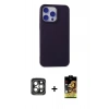 MARSİLYAN™- iPhone 15 Pro Max Kılıf Ahenk Serisi - Siyah Buffer Cam Ekran Koruyucu + Gri PVD Metal Kamera Lens