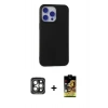 MARSİLYAN™- iPhone 15 Pro Max Kılıf Ahenk Serisi - Siyah Buffer Cam Ekran Koruyucu + Gri PVD Metal Kamera Lens