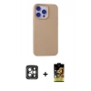 MARSİLYAN™- iPhone 15 Pro Max Kılıf Ahenk Serisi - Siyah Buffer Cam Ekran Koruyucu + Gri PVD Metal Kamera Lens