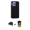 MARSİLYAN™- iPhone 15 Pro Max Kılıf Ahenk Serisi - Siyah Buffer Cam Ekran Koruyucu + Raze Metal Kamera Lens - GS