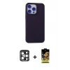 MARSİLYAN™- iPhone 15 Pro Max Kılıf Ahenk Serisi - Siyah Buffer Cam Ekran Koruyucu + PVD Metal Kamera Lens - LT
