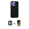 MARSİLYAN™- iPhone 15 Pro Max Kılıf Ahenk Serisi - Siyah Buffer Cam Ekran Koruyucu + PVD Metal Kamera Lens - SH