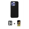 MARSİLYAN™- iPhone 15 Pro Max Kılıf Ahenk Serisi - Siyah Buffer Cam Ekran Koruyucu + PVD Metal Kamera Lens - LT