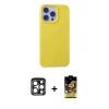 MARSİLYAN™- iPhone 15 Pro Max Kılıf Ahenk Serisi - Siyah Buffer Cam Ekran Koruyucu + PVD Metal Kamera Lens - LT