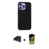 MARSİLYAN™- iPhone 15 Pro Max Kılıf Ahenk Serisi - Siyah Buffer Cam Ekran Koruyucu + Raze Metal Kamera Lens - LT