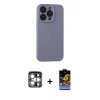 MARSİLYAN™- iPhone 15 Pro Max Kılıf Ahenk Serisi - Siyah Buffer Hayalet Cam Ekran Koruyucu + PVD Metal Kamera Lens - GS